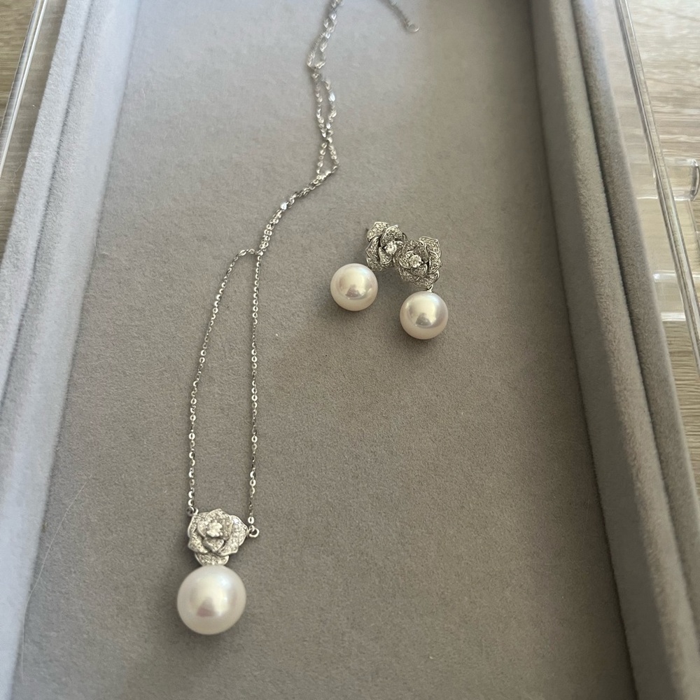 Elegant Flower with Imitation Pearl Necklace and Earring Set